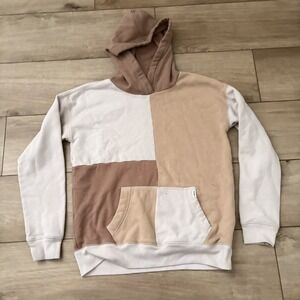 Abercrombie Kids Hoodie 11/12 Youth Tan Pullover Color Block Fleece